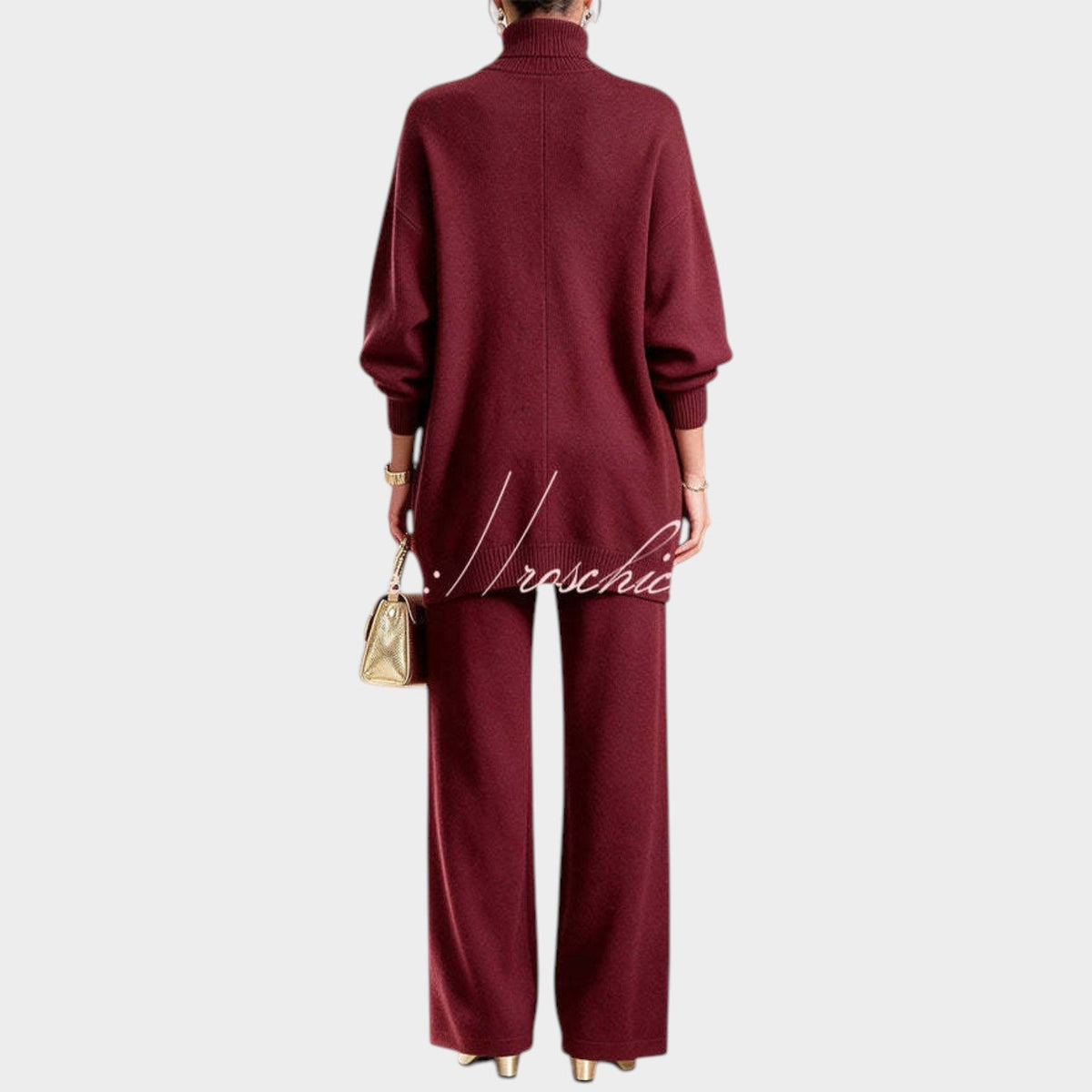 Women’s Knit Top and Pants Set Asymmetric Button Wide Leg