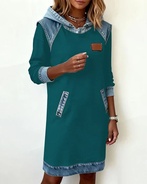Lunariae – Casual Contrast Hoodie Dress