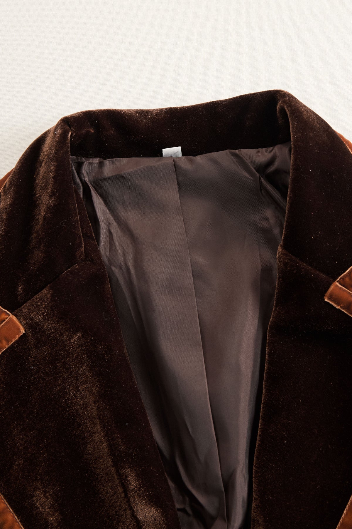 Brown Velvet Colour-Block Lapel Coat with Pockets