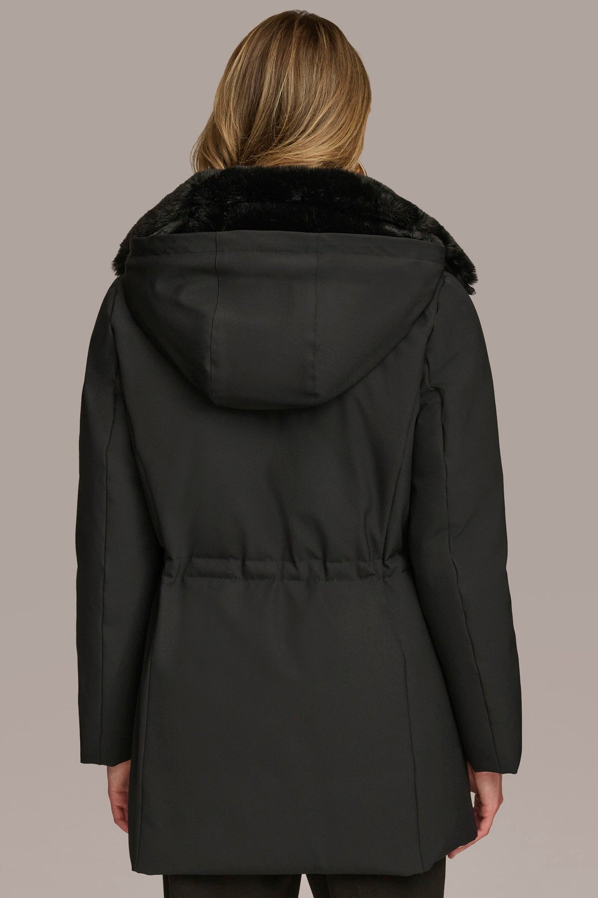 FAUX FUR COLLAR HOODED COAT