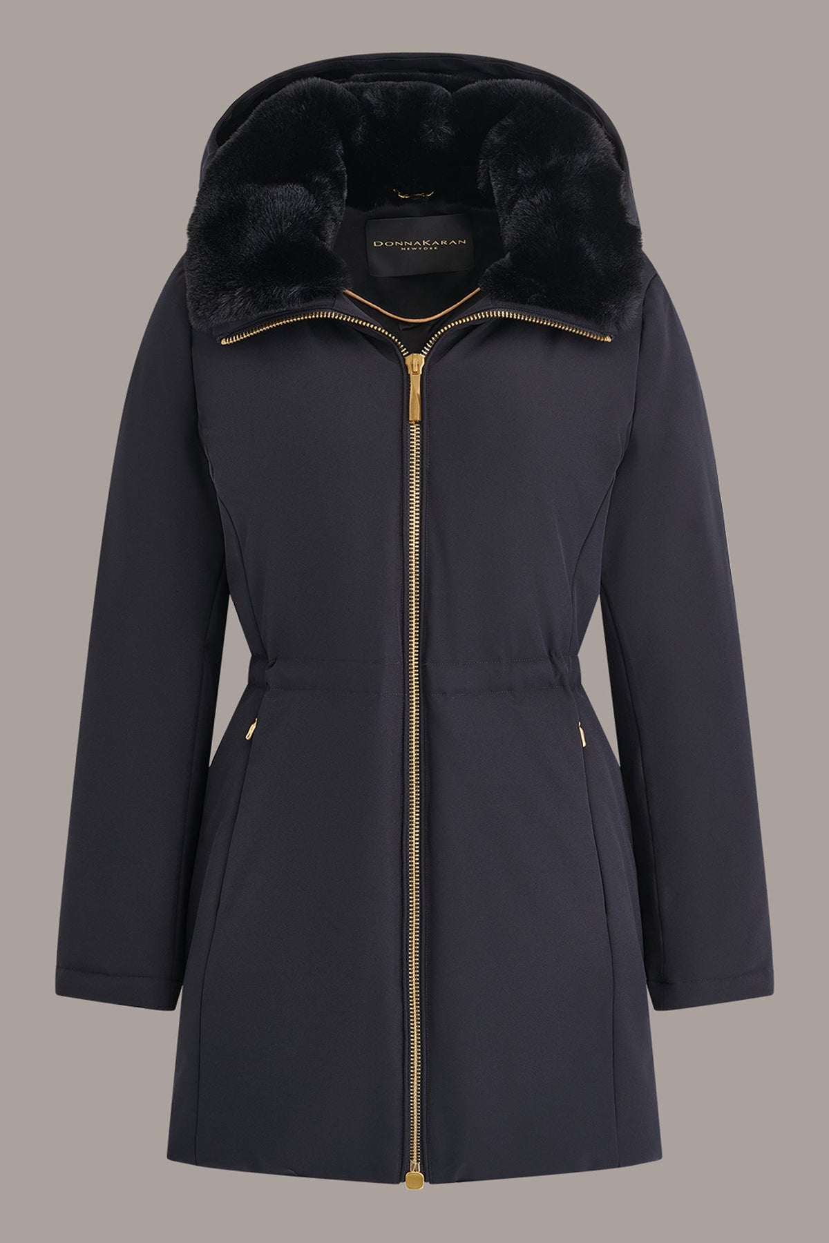FAUX FUR COLLAR HOODED COAT