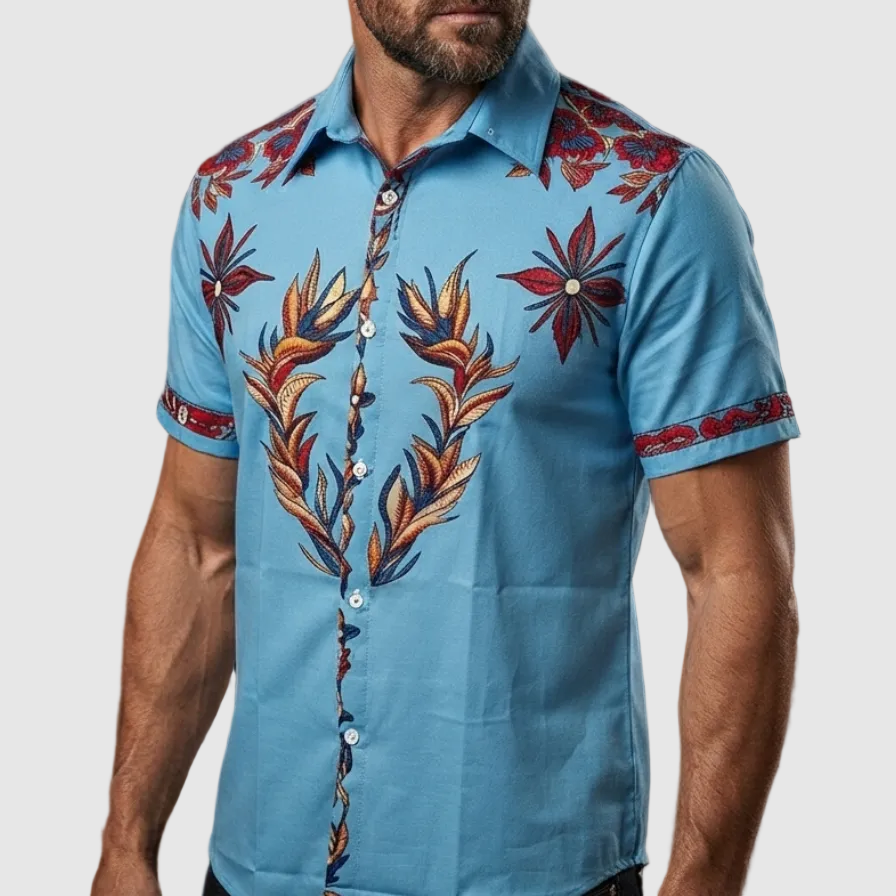 Men's Western Floral Print Short-Sleeve Shirt
