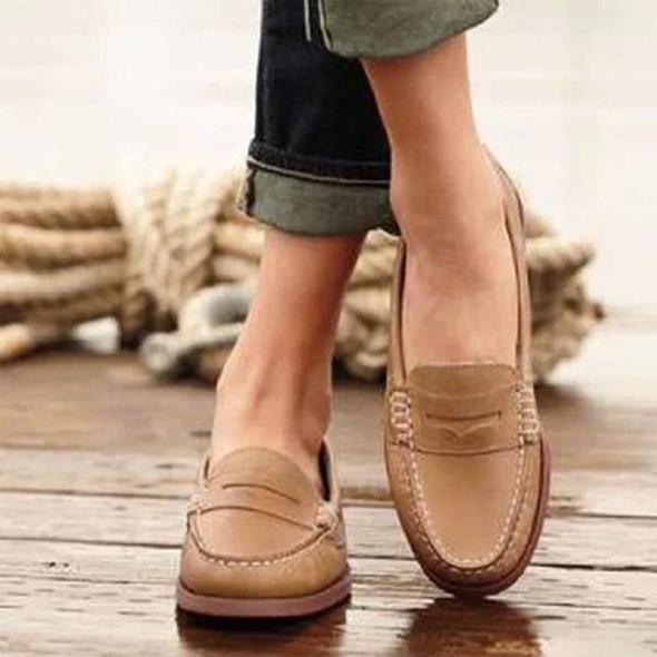 Women's Leather Penny Loafers Slip-On Casual Shoes