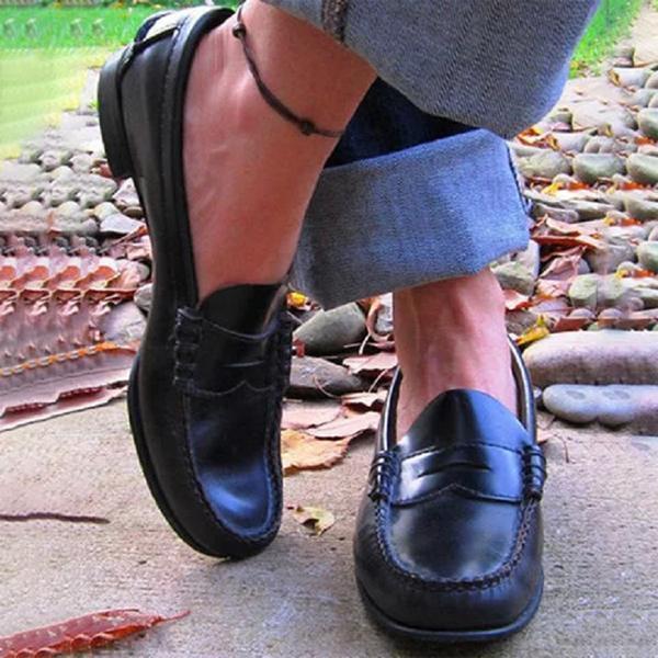 Women's Leather Penny Loafers Slip-On Casual Shoes