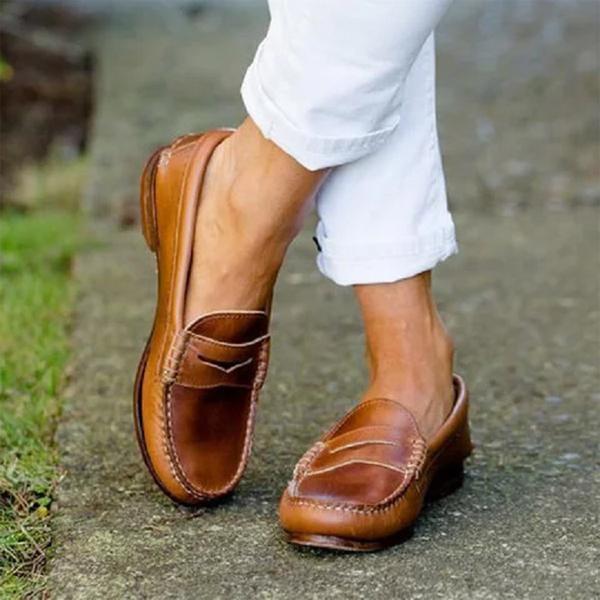 Women's Leather Penny Loafers Slip-On Casual Shoes