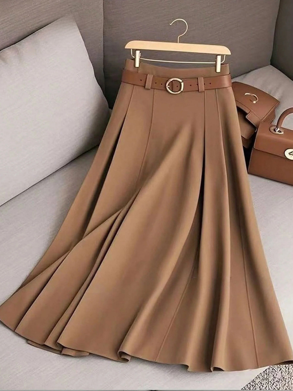 Nella-Madeline | Women's Pleated High-Waisted A-Line Midi Skirt