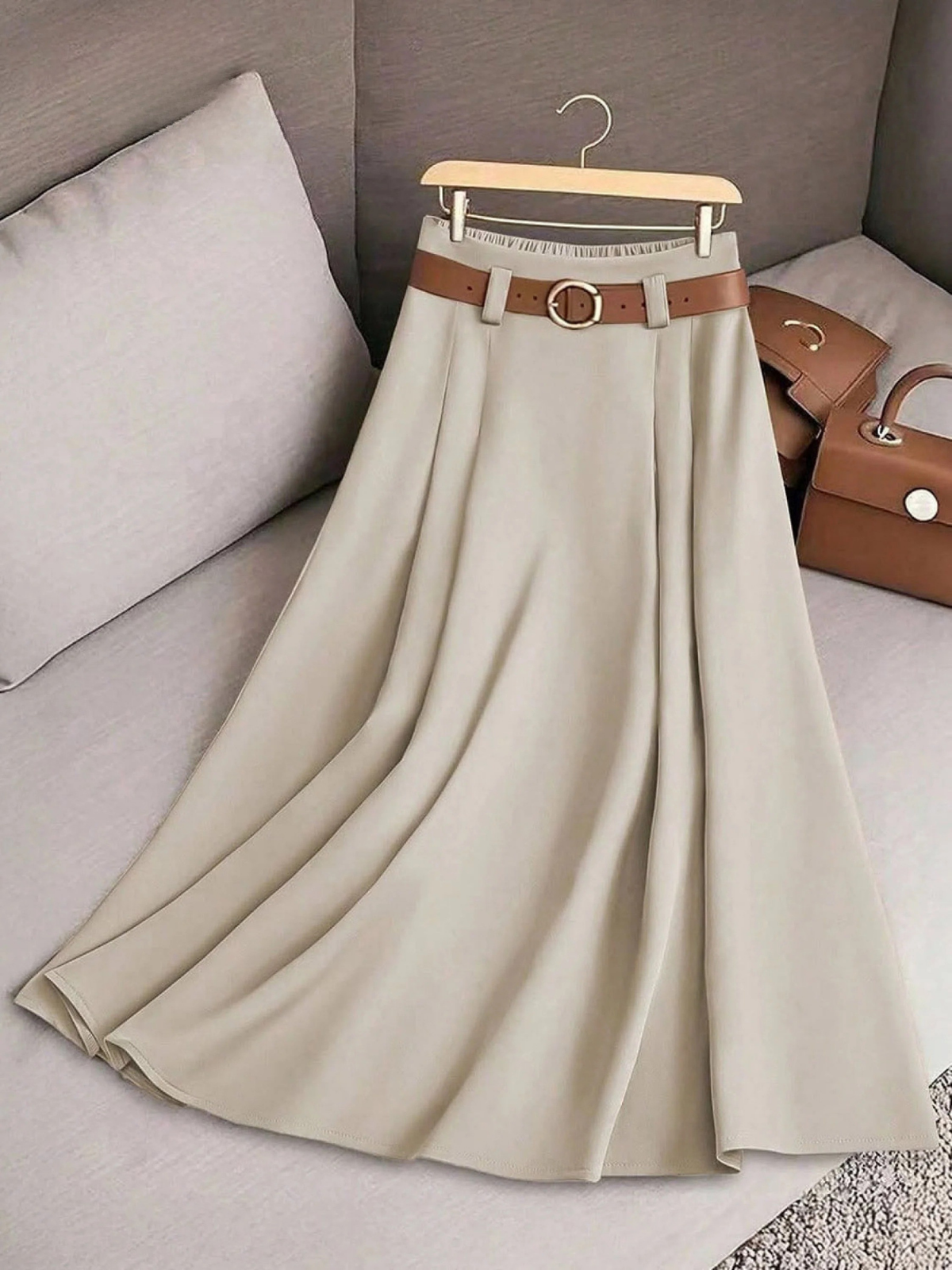 Nella-Madeline | Women's Pleated High-Waisted A-Line Midi Skirt